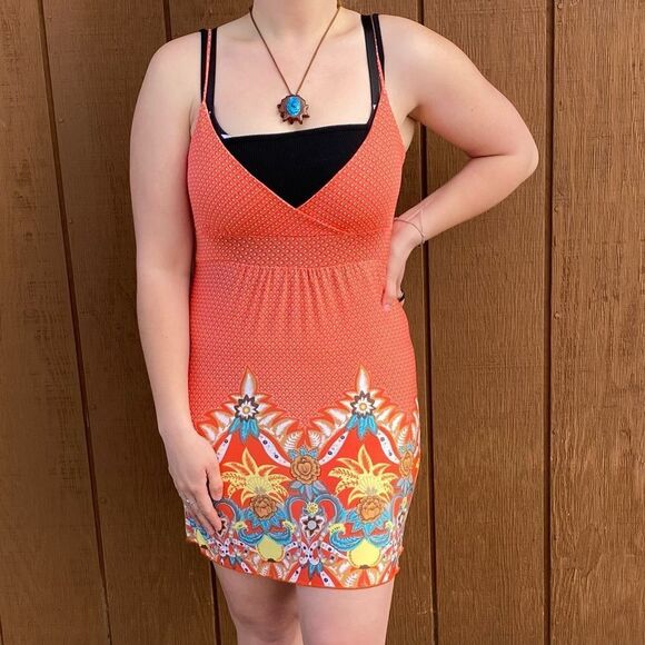 🍄 Body Central Orange Mini Mandela Dress - Picture 1 of 6